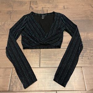 Forever 21 Black Glitter Crop Top size Small long sleeve